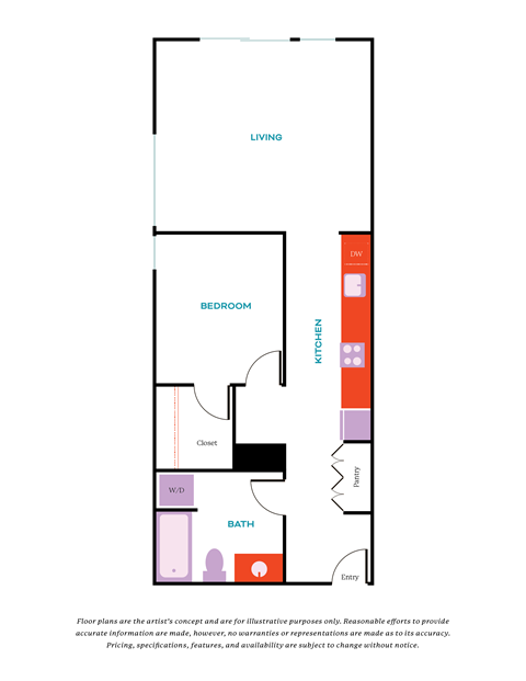 a floor plan of a 1 bedroom apartment